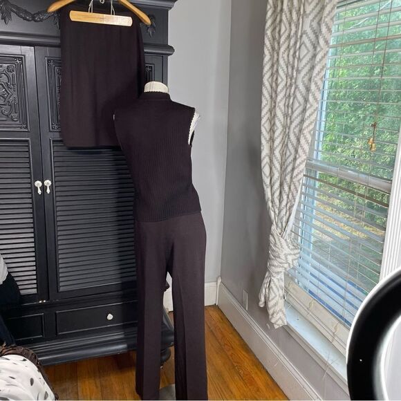 St John Collection 3Pc Knit Tank Pant Skirt Suit Chocolate Brown sz S 6 8 - Picture 4 of 13